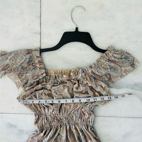 Renee Bardot Paisley Print Off The Shoulder Blouse Beige Blue Womens Medium Boho - Picture 5 of 6